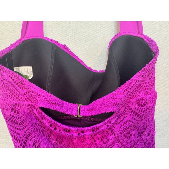 BECCA By Rebecca Virtue Halter One Piece Swimsuit Plus Size 1X Purple Chic Beach - Picture 9 of 12